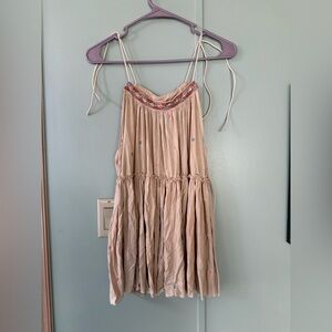 POL Beige Embroidered Boho Tie-Strap Sleeveless Tank Top Size S Super Cute